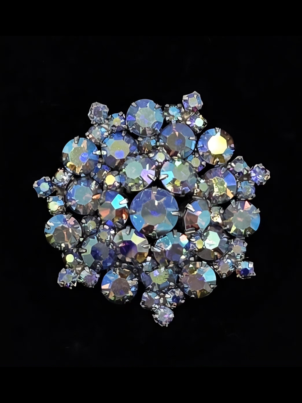 Vintage Aurora Borealus Blue Crystal Cluster Brooch